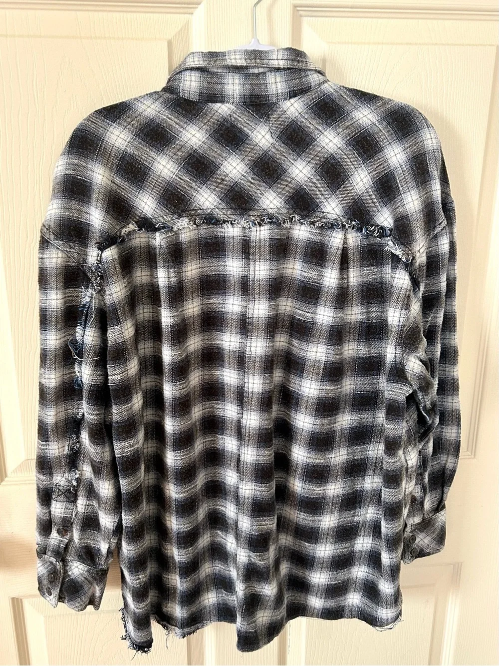 BDG Paid Button Down Size Large 100% Cotton Fringe Trim Oversized Navy Blue